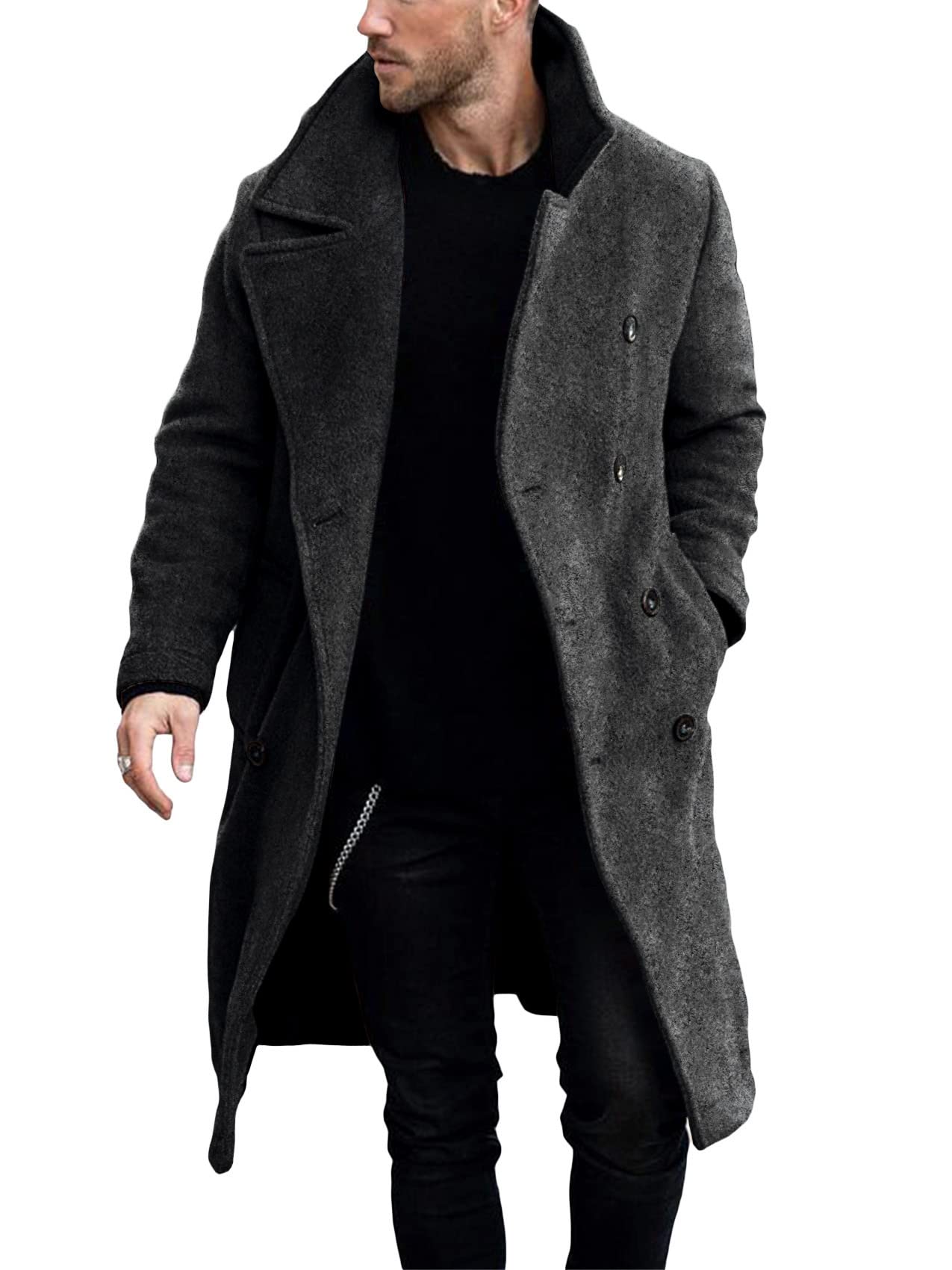 Mens Double Breasted Trench Coat Business Casual Winter Overcoats