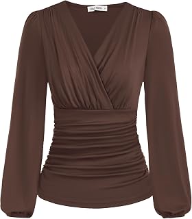 GRACE KARIN Blusa de manga larga para mujer, estilo túnica fruncida, estilo