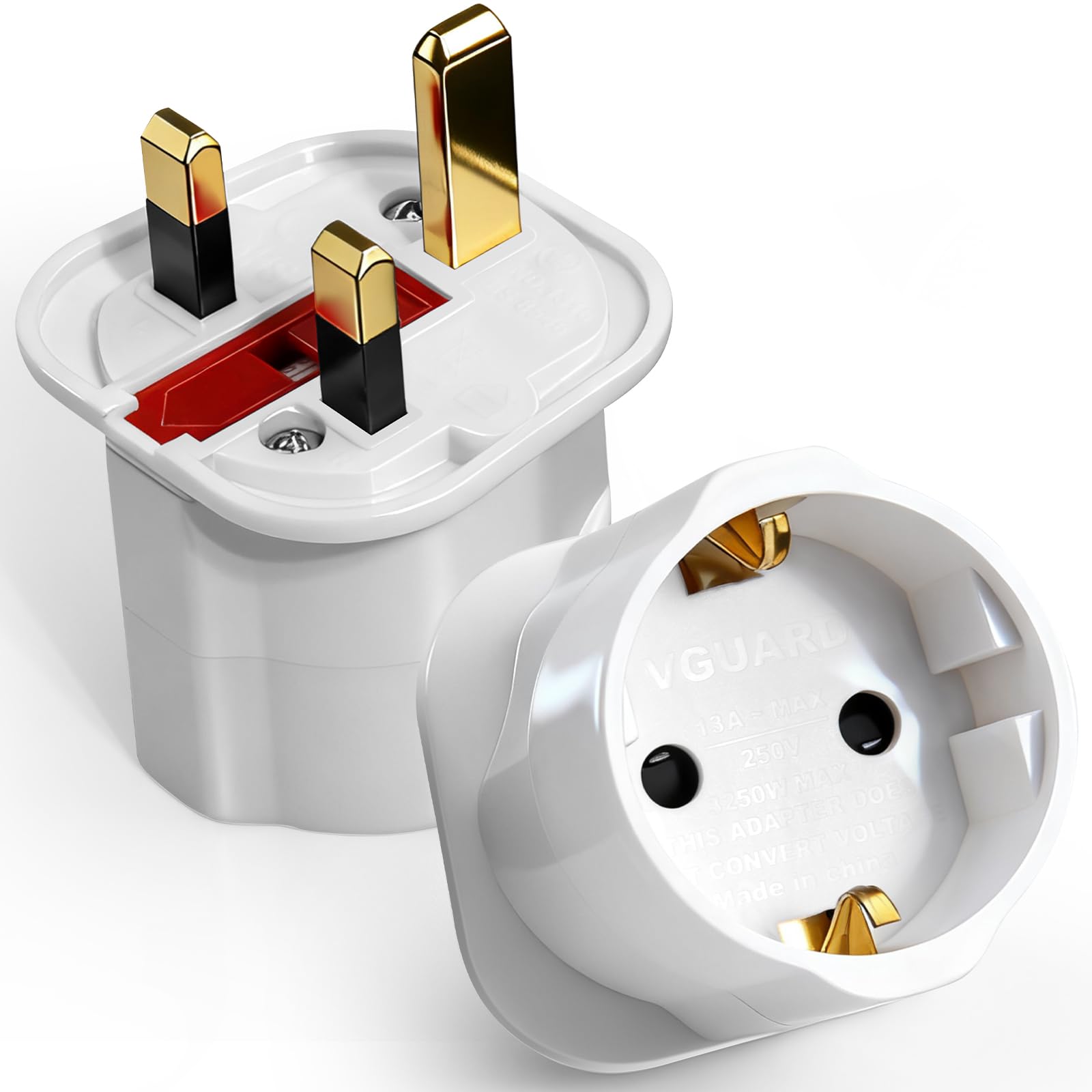 VGUARD European to UK Plug Adaptor, BS8546 Certified Travel Adapter 2-Pin to 3-P