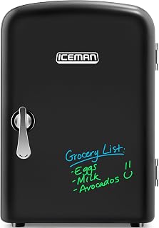 Iceman Mini Portable Eraser Personal Fridge, Cools & Heats, 4 Litre Capacity, Chills 6 12oz cans, 100% Freon-Free & Eco Friendly, Includes Plugs for Home Outlet & 12V Car Charger, Black