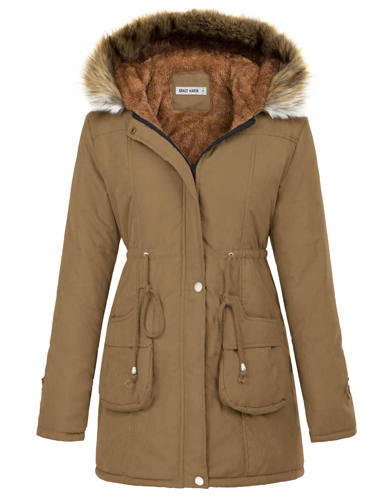 GRACE KARIN Women Winter Fleece Parka Anoraks Hooded Military Jacket