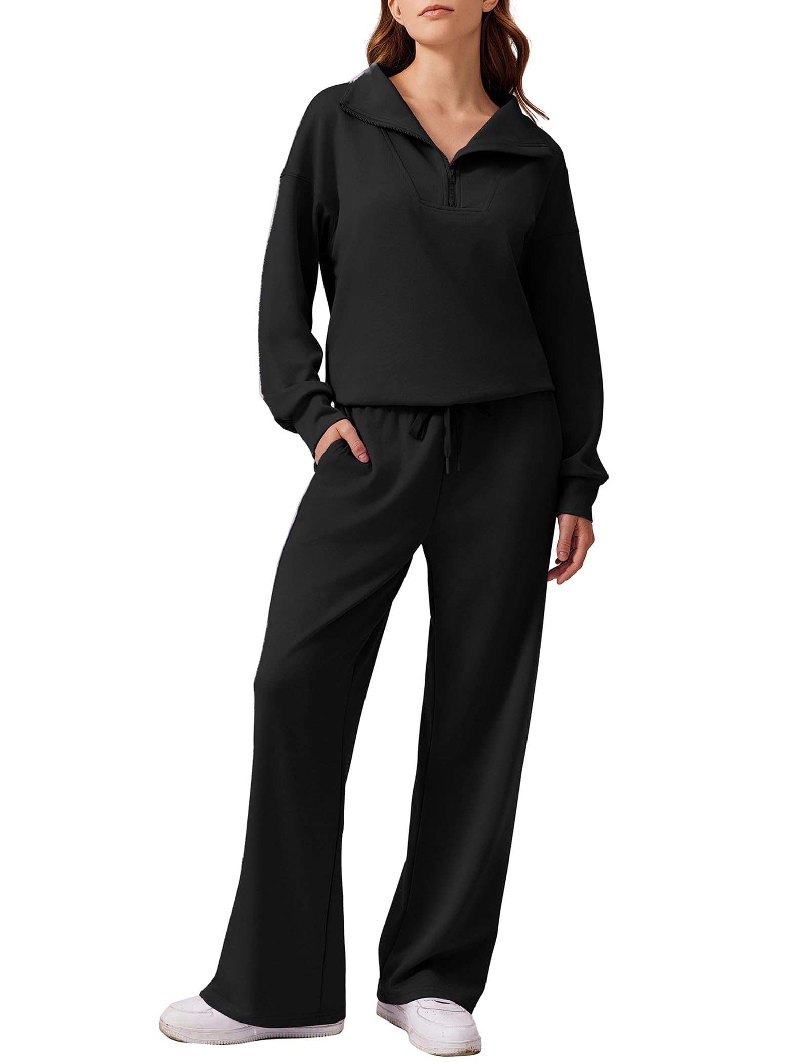 PINSPARK 2 Piece Sets for Women 1/4 Zip Lounge Matching Set Fall Outfits | Petit