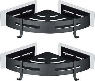 Duschablage Duschkorb Badregal Duschregal Ecke Schwarz ohne Bohren Wandmontage Selbstklebend Aluminium Matt 2 Stück Duschgel Shampoo Halterung Eckablage Eckregal für Dusche Bad Küche
