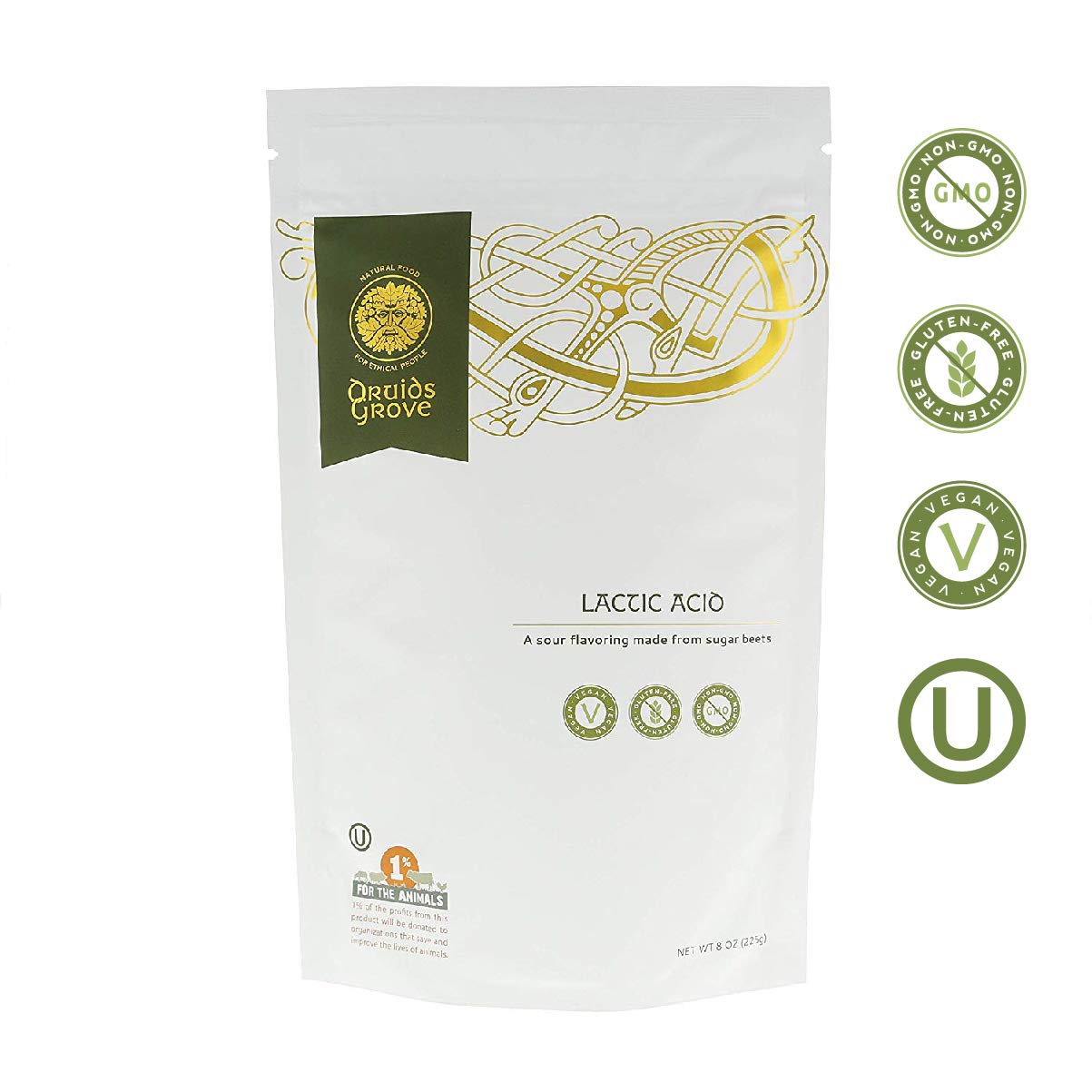 Druids Grove Lactic Acid Powder - Vegan, Non-GMO, Gluten-Free, OU Kosher - 8 oz