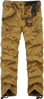 Ochenta Mens Casual Cargo Work Pants Cotton Pants with 8 Pockets (No Belt)