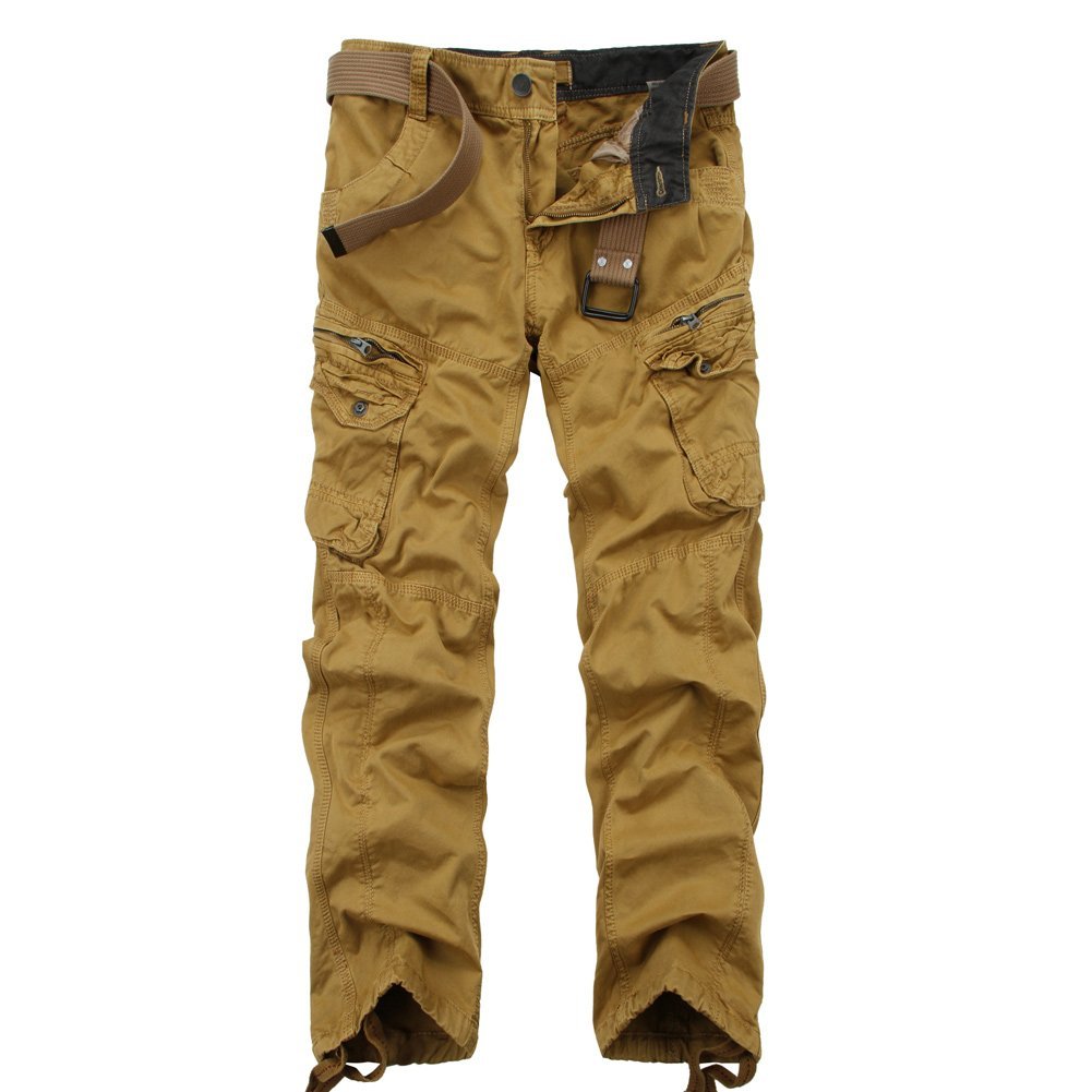Ochenta Mens Casual Cargo Work Pants Cotton Pants with 8 Pockets (No Belt)