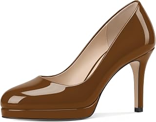 Mettesally Zapatos de tacón alto con plataforma para mujer, sin cordones, a la moda, para uso diario, oficina, 3.5 pulgadas