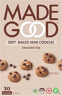 MadeGood Soft Baked Mini Chocolate Chip Cookies, 30-Pack Gluten Free | Safe for school snacks for kids, lunch boxes and on-the-go treats, chewy bite-sized cookies, Allergy conscious ingredients