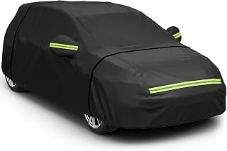 Favoto Hatchback Car Cover, Out Door Full Car Covers Waterproof Large with Right Side Zipper Sun Protection Windproof Exterior Covers Universal Fit (157 to 171 inches) Black Car Cover