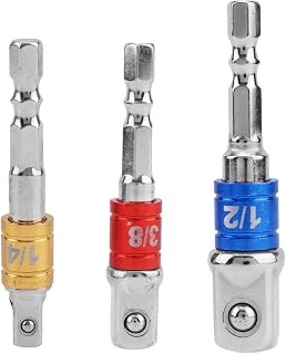 Impact Driver Socket Adapter Set 1/4" 3/8" 1/2" Hex Shank Drill Bit Adapter for Cordless Drills, Power Drills, 3 Pieces