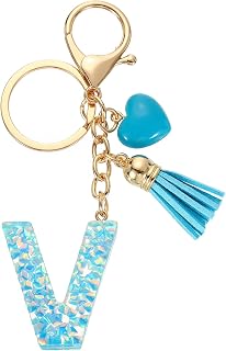 uxcell Llavero con letra inicial, colgante de borla de corazón de resina para mujer, llavero del alfabeto