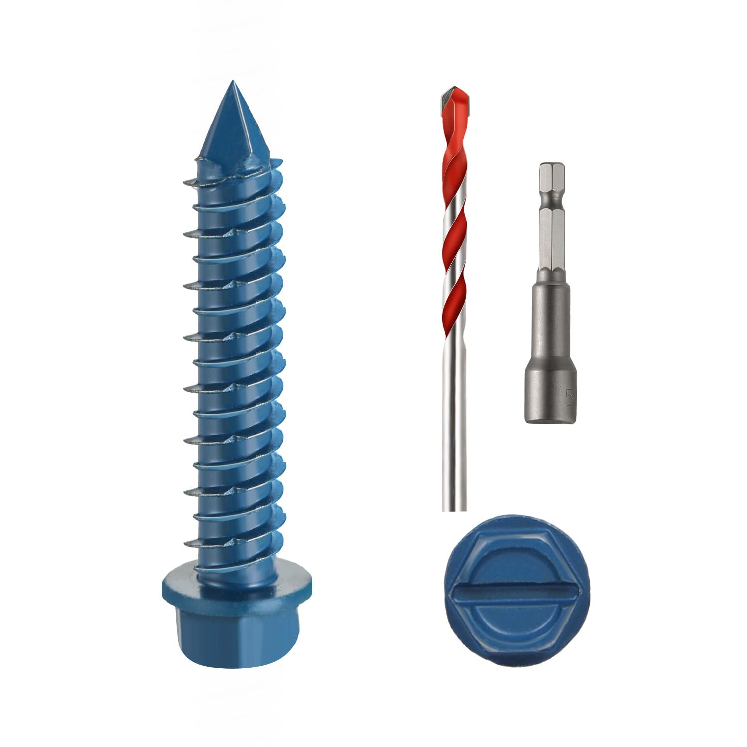 3/16" x 1-1/4" Concrete Screws, 100 PCS Blue Hex Washer Head Concrete Screws Anc