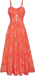 GRACE KARIN 2025 Women Summer Dress Thin Spaghetti Straps Smocked Tiered Casual Boho Maxi Long Sundress with Pockets