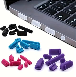 RSA 16 Pcs Dust Plugs for Computer Desktop Laptop Notebook USB C HDMI RJ45 SD Card Headphone Black
