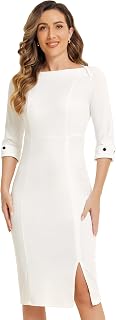 Allegra K Ladies Boat Neck 3/4 Sleeve Dress