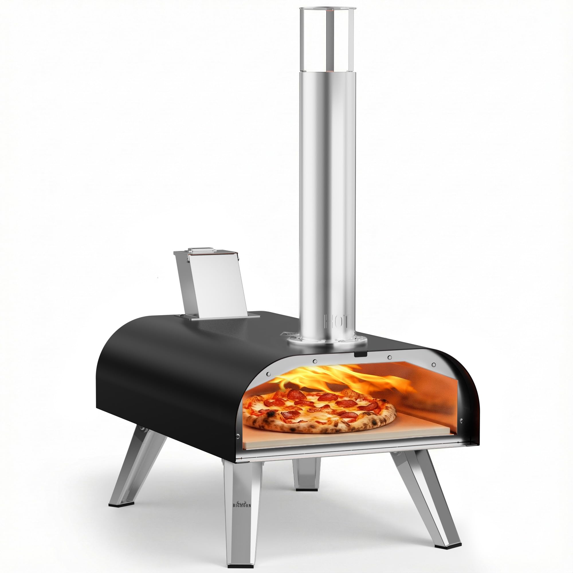 BIG HORN 12" Outdoor Pizza Oven, 1110°F, Wood Pellet, Gas & Electric, Black | Ga