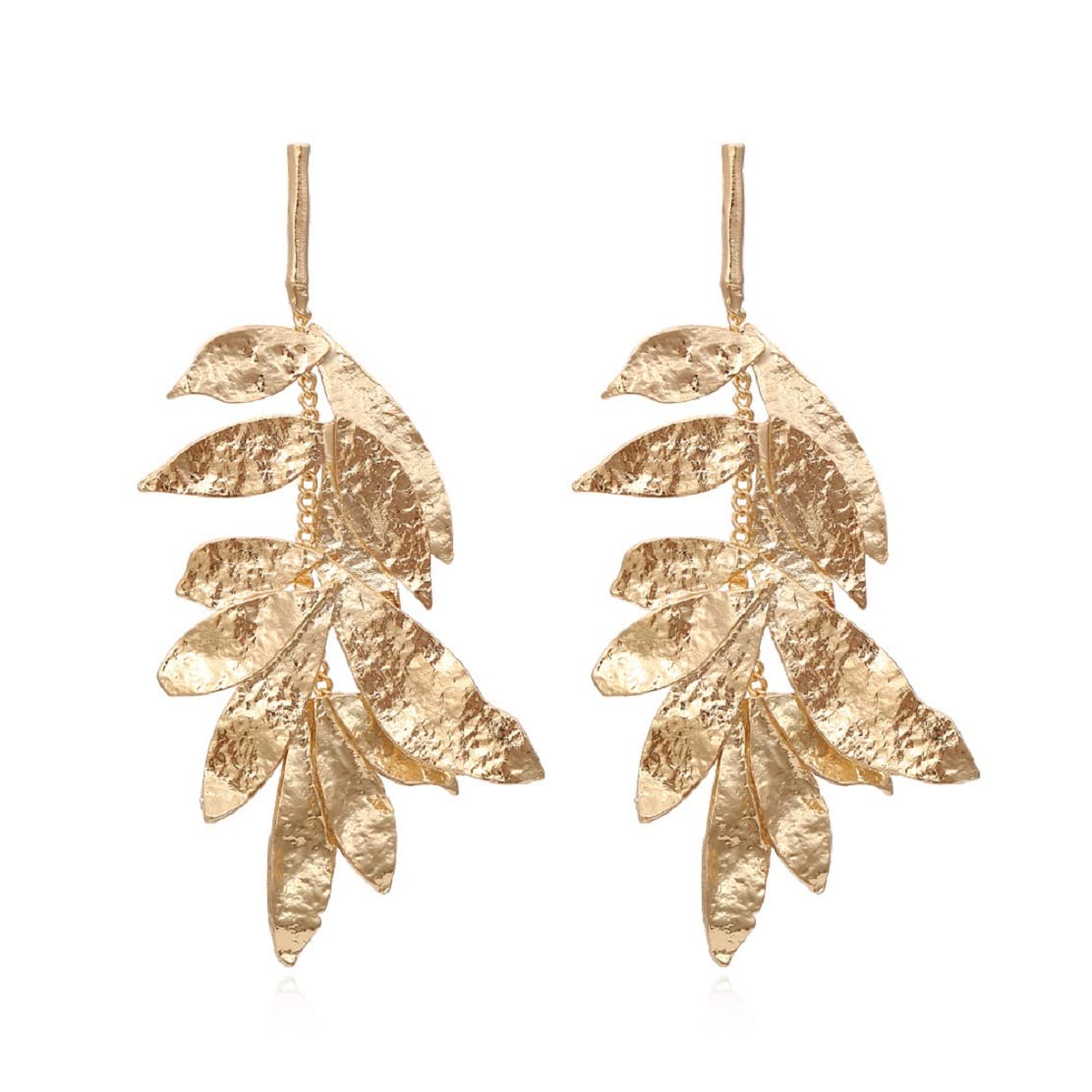 Golden Leaf Cluster Earrings for Women, Golden Leaf Chandelier Earrings, Gold Tr