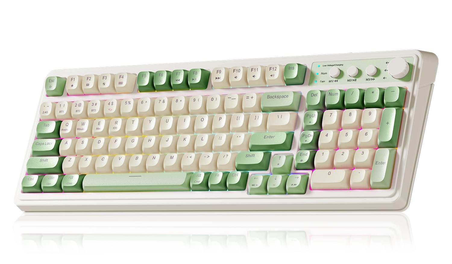 AULA S99 Gaming Keyboard, Wireless Green Creamy Computer Keyboards | Tri-Mode Bl