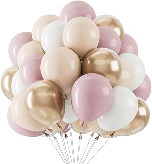 Dusty Pink Balloons, 68pcs 12Inch Retro Pink and White Balloons Cream Gold Balloons for Women Girls Pastel Birthday Decorations Mothers Day Bridal Baby Shower Wedding Engagement Party Decorations