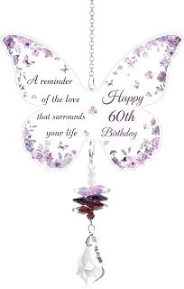 60th Birthday Gifts for Women, Butterfly Crystal Suncatcher, Unusual 60th Birthday Gifts for Hers, Personalised Birthday Gifts for Women, 60 year old woman Wife Mum Sister Grandma Presents