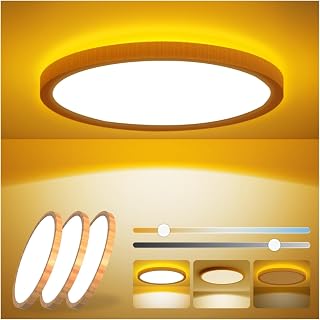Antree Led Ceiling Light, 16.2 - 18.2 sq ft (6 - 8 tatami mats), Set of 3, Japanese Style, Wood Grain Pattern, 28 W, Indirect Light, 3,600 lm, Dimmable, Electric, Fluorescent Lamp, Remote Control, Smartphone App, Suitable for Bedroom/Japanese Room/Study/Living Room/Kitchen/Entryway/Hallway