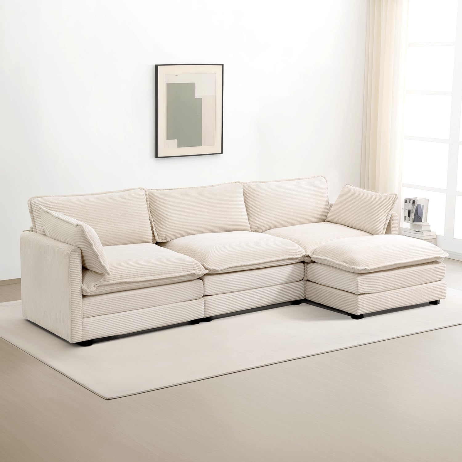 ROWHY 112'' Modular Sectional Cloud Couch with Movable Ottoman, 4 Seat Modern Co