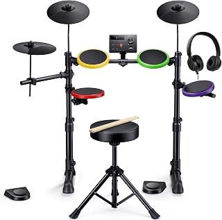 Donner DED-70SE Electric Drum Set for Kids, Electronic Drums, Colorful | 4 Quiet Silicone Pads, 9" Cymbals, 150 Sounds, 15 Kits, USB MIDI, Type-C Input, Throne, Headphones, Sticks, Melodics Lessons