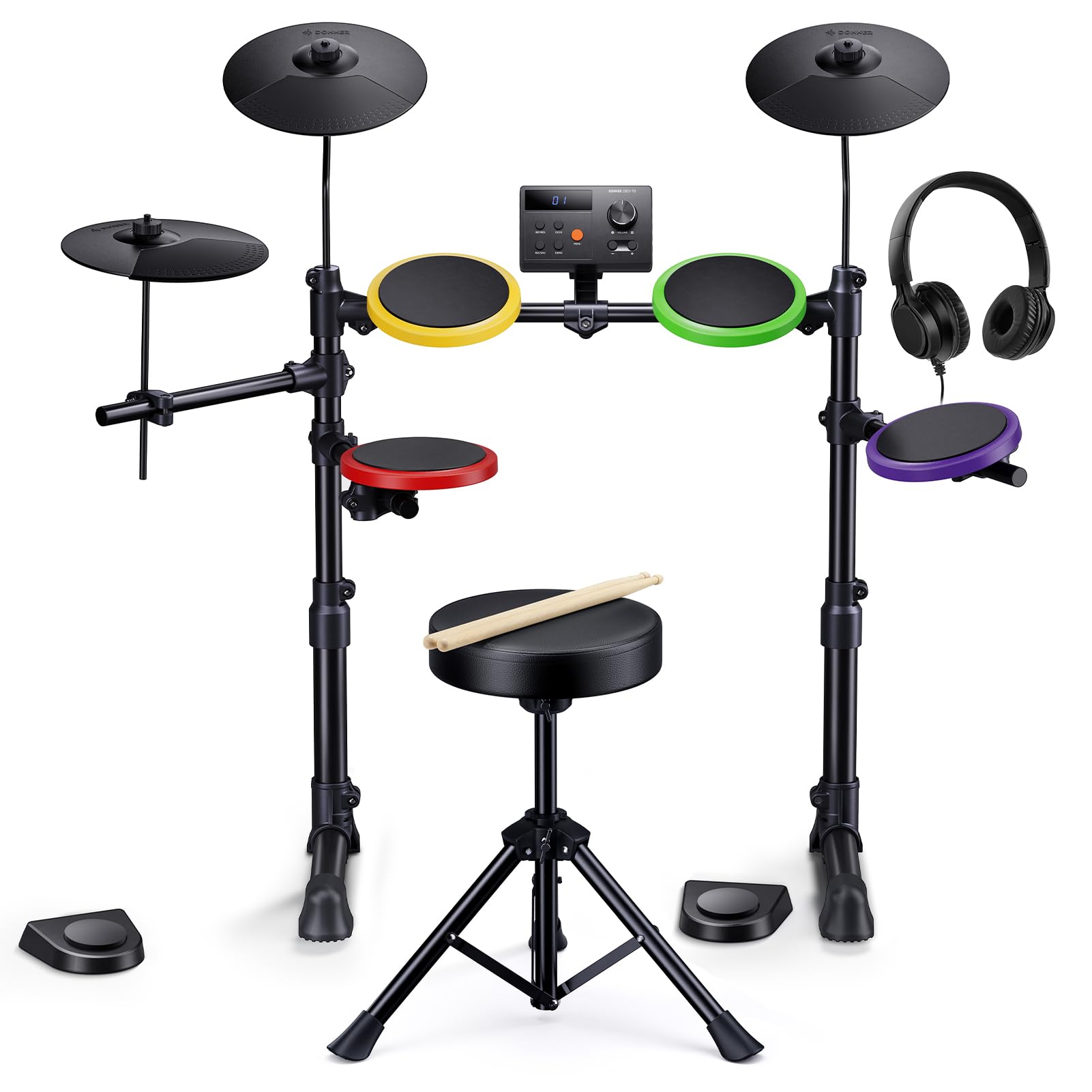 Donner DED-70SE Electric Drum Set for Kids, Electronic Drums, Colorful | 4 Quiet