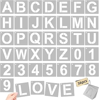 3 Inch Large Reusable Plastic Letter Stencils &amp; Number Stencil (Template 4 Inches Long, Font 3 Inches), 36 Pcs Alphabet Art Craft Set for Wood,Wall,Rock,Signage,Door Porch,Chalkboard,DIY Projects ﻿