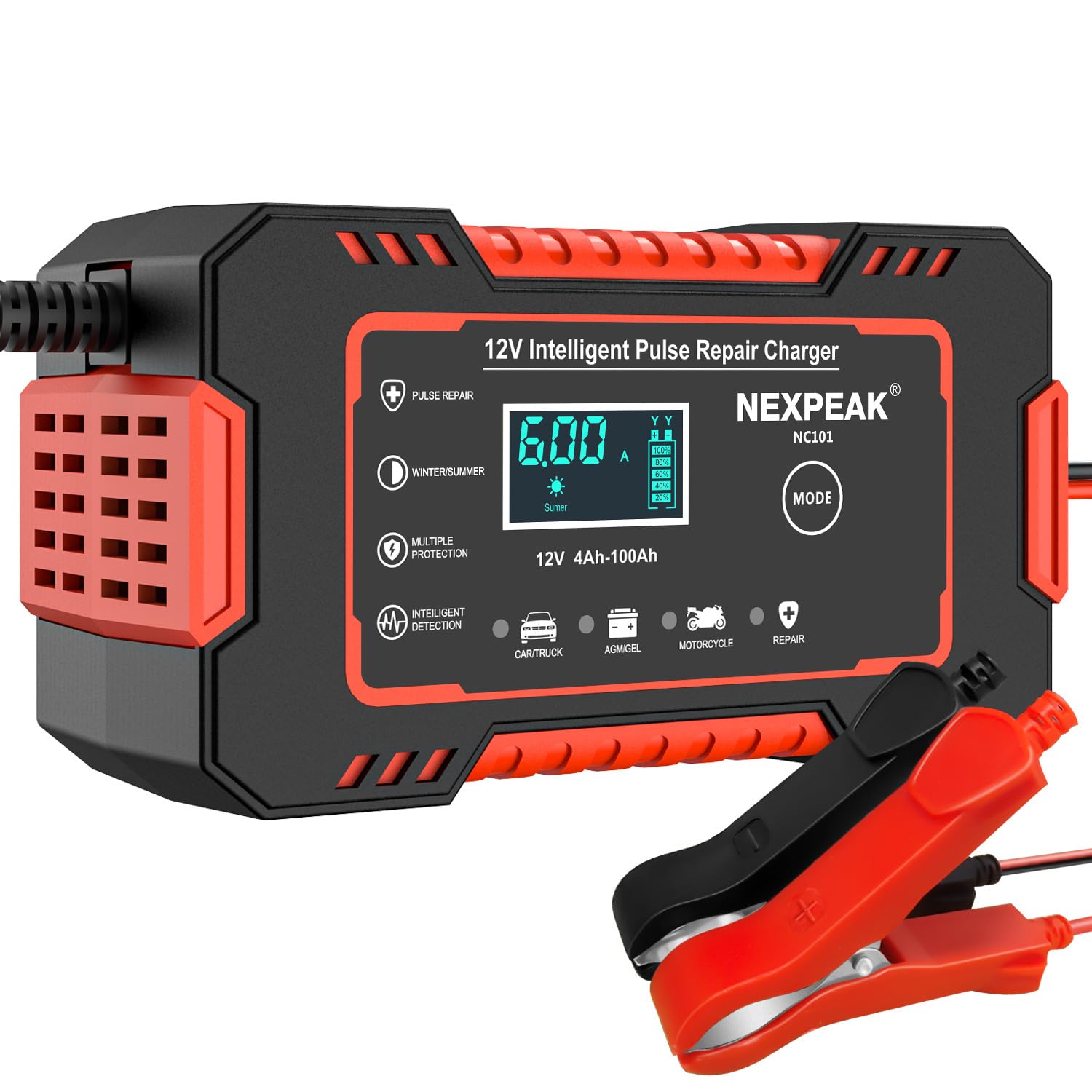 NEXPEAK NC101 Car Battery Charger, Smart Battery Trickle Charger 12V 6A Automoti
