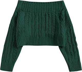 ZAFUL Women Off Shoulder Sweatshirt Batwing Ribbed Knit Crop Sweaters