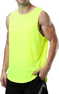 meioro Débardeur en maille pour homme - Séchage rapide - Sans manches - Débardeurs ajustés - Col rond - Pour le sport, vert fluorescent, Taille S
