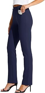 Willit Ladies Straight Leg Yoga Pants Stretch Work Trousers Office Casual 4 Pockets Belt Loops 28in/29in/30in/31in/33in