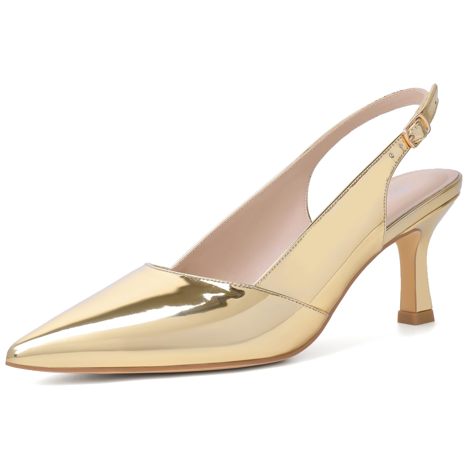 Mostrin Kitten Heels for Women with Closed Toe Back Strap Pumps for Women Weddin