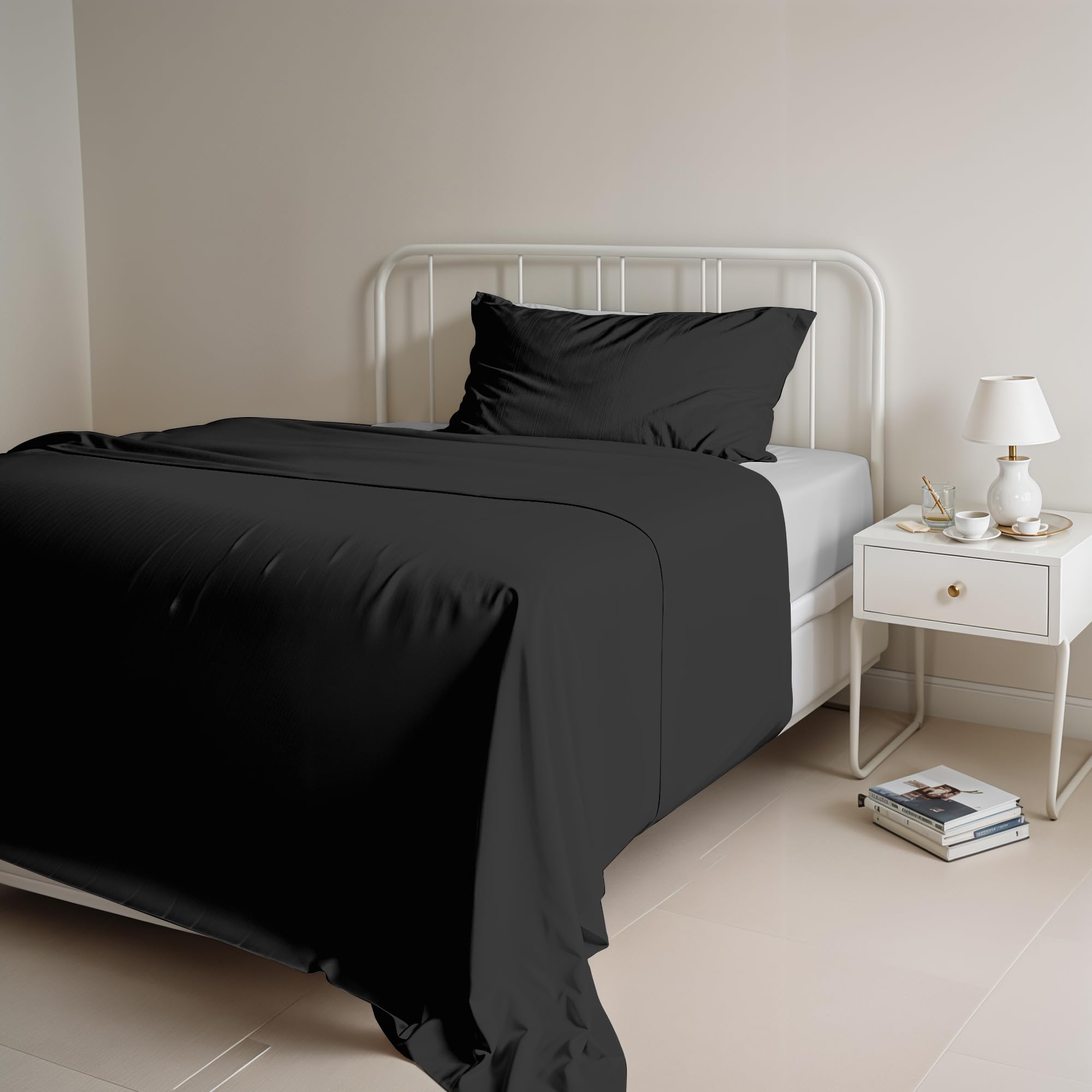 Natural Colour Single Bed Set, 100% Cotton, Made in Italy, Top 150 x 300 cm, Bot