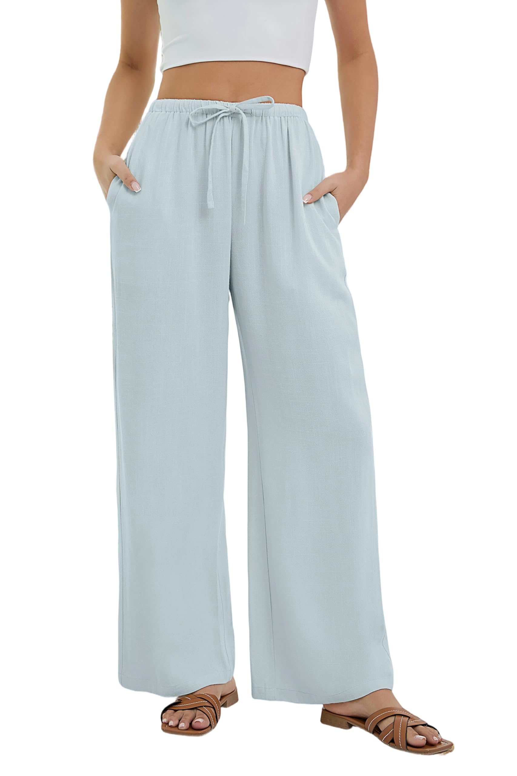 Women's Linen Trousers Summer Casual Fashion Fluid Trousers Cotton Chic Elastic 