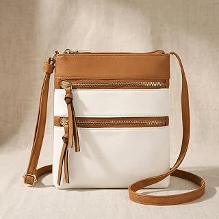 Multi Pocket Crossbody Bag, Faux Leather Triple Zipper Tassel Purse Adjustable Strap Daily Shoulder Bag for Women