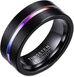 Rockyu Men's Tungsten Ring, Ladies' Ring, Multifaceted Cut, 0.3 inch (8 mm) Wide, Vacuum Coated, Cool Fashion Accessory