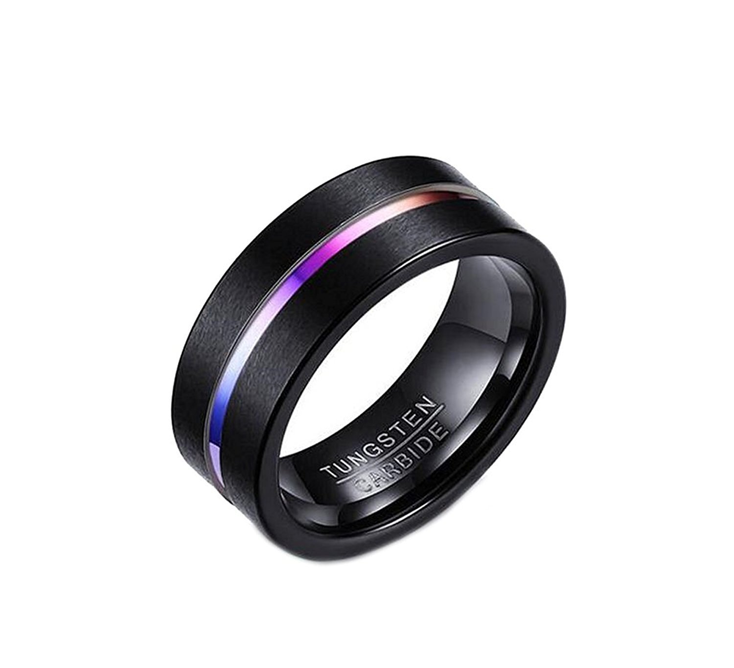 Rockyu Men's Tungsten Ring, Ladies' Ring, Multifaceted Cut, 0.3 inch (8 mm) Wide