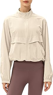 Locachy Women's Lightweight Sports Jacket with Zipper Stand Collar Windproof Sun Protection Outdoor Workout Jacket