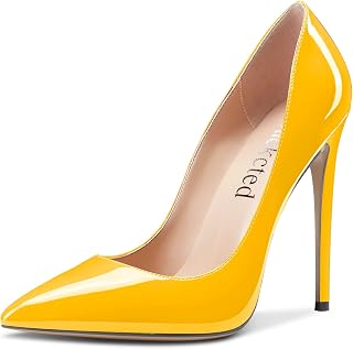 Saekcted Women's High Needle Heel Closed Pointed Toe Slip-on Pumps Wedding Office Dress 12CM Heels Shoes