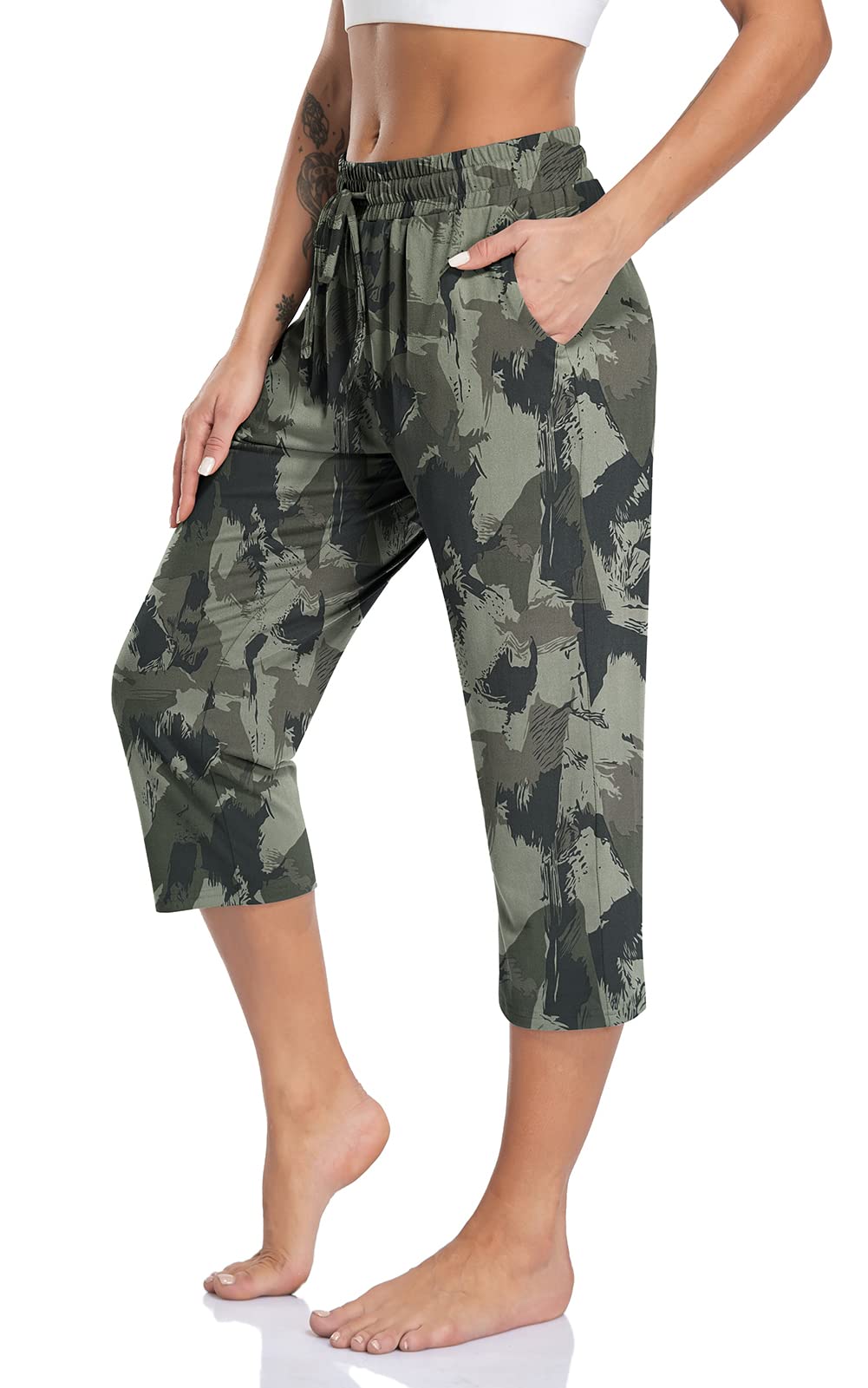 TARSE Womens Soft Drawstring Casual Yoga Pants with Pockets