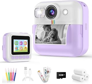 Kids Instant Print Camera, Christmas Birthday Gifts for Girls Boys Purple | Children Digital Camera with 32GB Card, Game, Music, 1080P Video Kids Print Camera, 3-10 Year Old Girls Portable Kids Toys