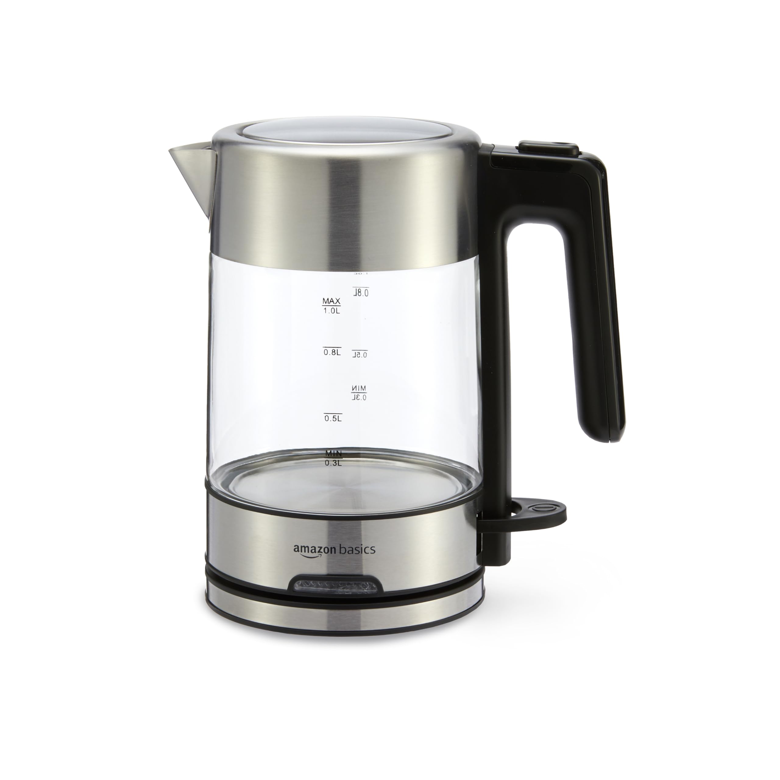 Amazon Basics Electric Kettle with Glass Carafe for Tea and Coffee, Fast Boiling