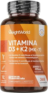 Vitamin D3 and K2 2000 IU + 200 µg - 365 Vitamin D and MK7 Tablets | 1 Year Supply - Contributes to bone maintenance under normal conditions (EFSA), Vegetarian and Non-GMO