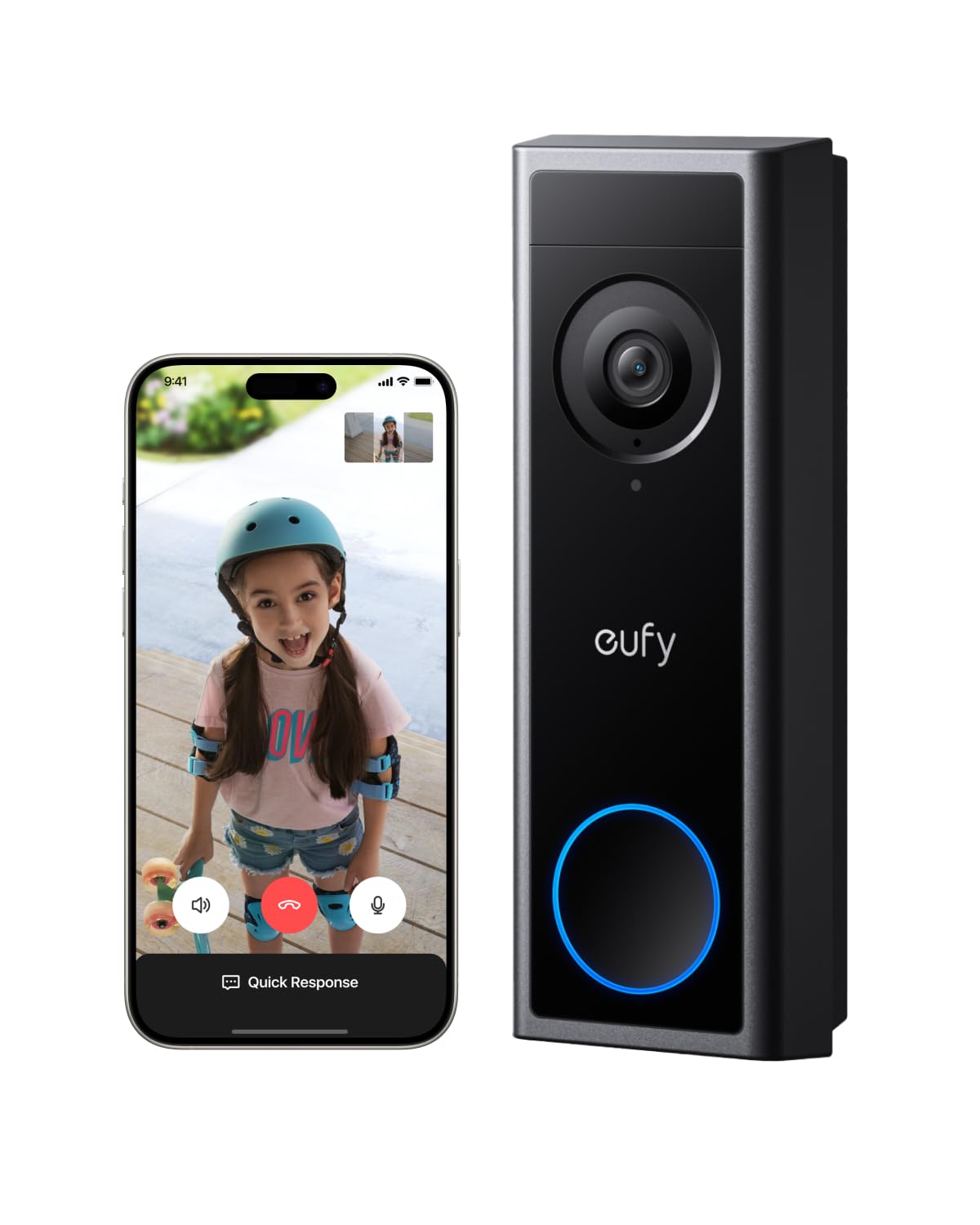 eufy Video Doorbell Camera Wireless C30, Live Video Call, 2K FHD, 16:9 View | Ba