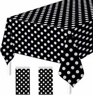 2 Pack Black Polka Dot Disposable Tablecloths 54 x 108 Inch Black and White Polka Dot Plastic Rectangle Table Cloth for Party Baby Shower Birthday Halloween Disposable Table Cloth