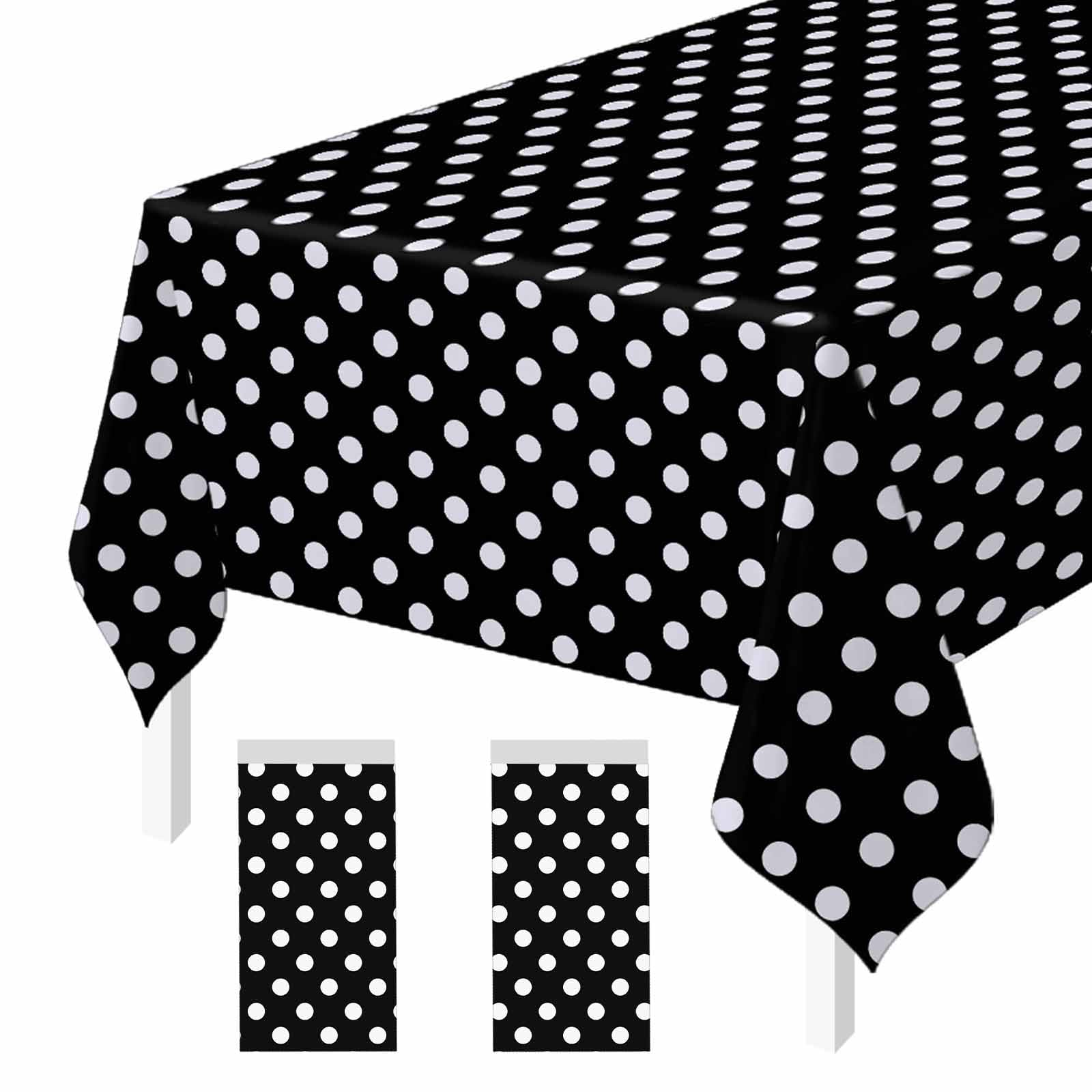 2 Pack Black Polka Dot Disposable Tablecloths 54 x 108 Inch Black and White Polk