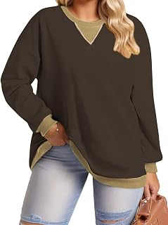 DOLNINE Plus-Size-Sweatshirts for Women Oversized Long Sleeve Tops Casual Crewneck Colorblock Pullover Tunic Shirts
