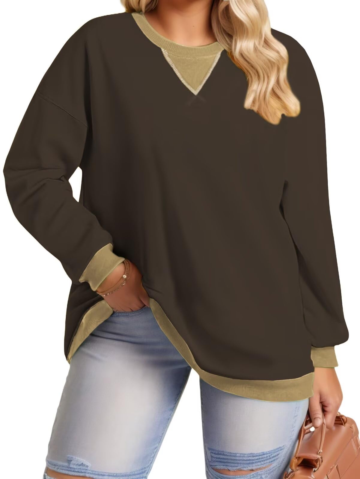 DOLNINE Plus-Size-Sweatshirts for Women Oversized Long Sleeve Tops Casual Crewne